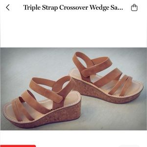 New Triple strap wedge tan sandal women’s size 7.5